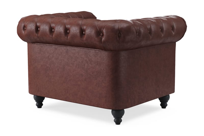 Chesterfield Lyx Stor skön djup fåtölj i konstläder till vardagsrum - Mörkbrun PU - Möbler - Stolar & fåtöljer - Fåtölj - Chesterfield fåtölj