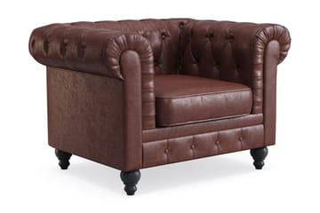 Chesterfield Lyx Stor skön djup fåtölj i konstläder till vardagsrum - Mörkbrun - Möbler - Stolar & fåtöljer - Fåtölj - Skinnfåtölj & läderfåtölj