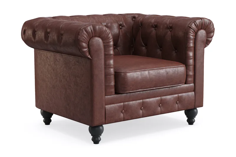 Chesterfield Lyx Stor skön djup fåtölj i konstläder till vardagsrum - Mörkbrun PU - Möbler - Stolar & fåtöljer - Fåtölj - Chesterfield fåtölj