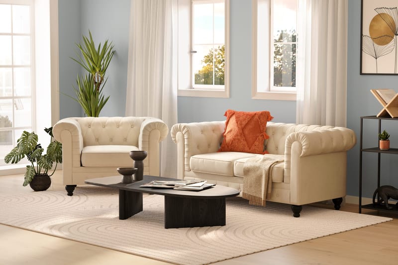 Chesterfield Lyx Stor skön djup sammetsfåtölj - Fåtölj till vardagsrum - Beige Sammet - Möbler - Stolar & fåtöljer - Fåtölj - Chesterfield fåtölj