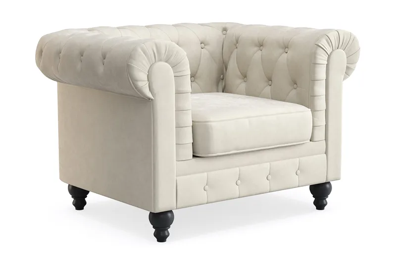 Chesterfield Lyx Stor skön djup sammetsfåtölj - Fåtölj till vardagsrum - Beige - Möbler - Stolar & fåtöljer - Fåtölj - Chesterfield fåtölj
