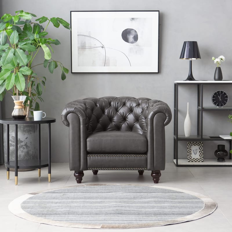 Clubfåtölj chesterfield mörkbrun PU - Möbler - Stolar & fåtöljer - Fåtölj - Chesterfield fåtölj