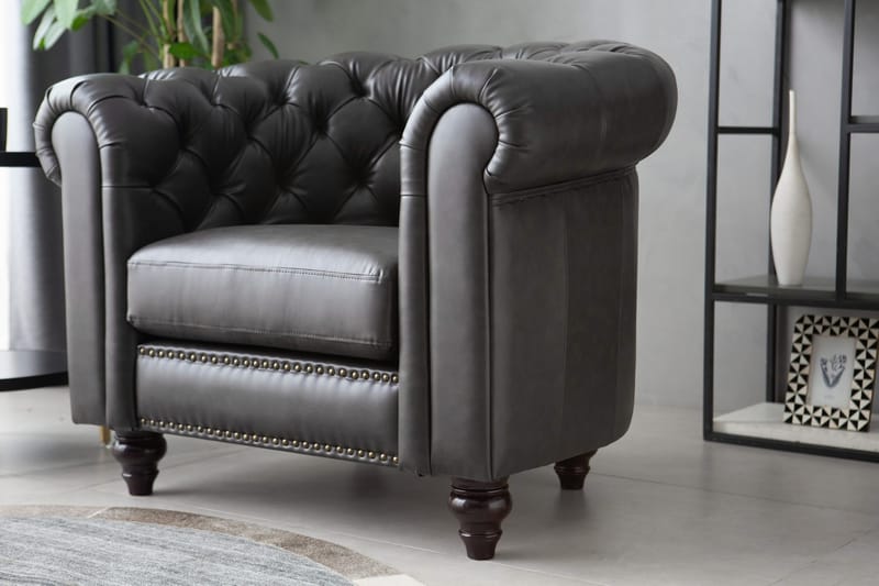Clubfåtölj chesterfield mörkbrun PU - Möbler - Stolar & fåtöljer - Fåtölj - Chesterfield fåtölj