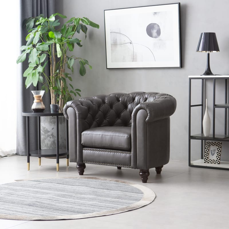 Clubfåtölj chesterfield mörkbrun PU - Möbler - Stolar & fåtöljer - Fåtölj - Chesterfield fåtölj