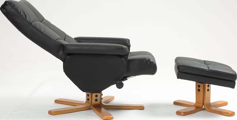 Duva reclinerfåtölj med fotpall i svart PU med bruna ben - Svart - Möbler - Stolar & fåtöljer - Fåtölj - Fåtölj med fotpall