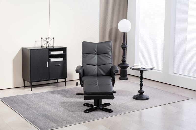 Duva reclinerfåtölj med fotpall i svart PU - Svart - Möbler - Stolar & fåtöljer - Fåtölj - Fåtölj med fotpall