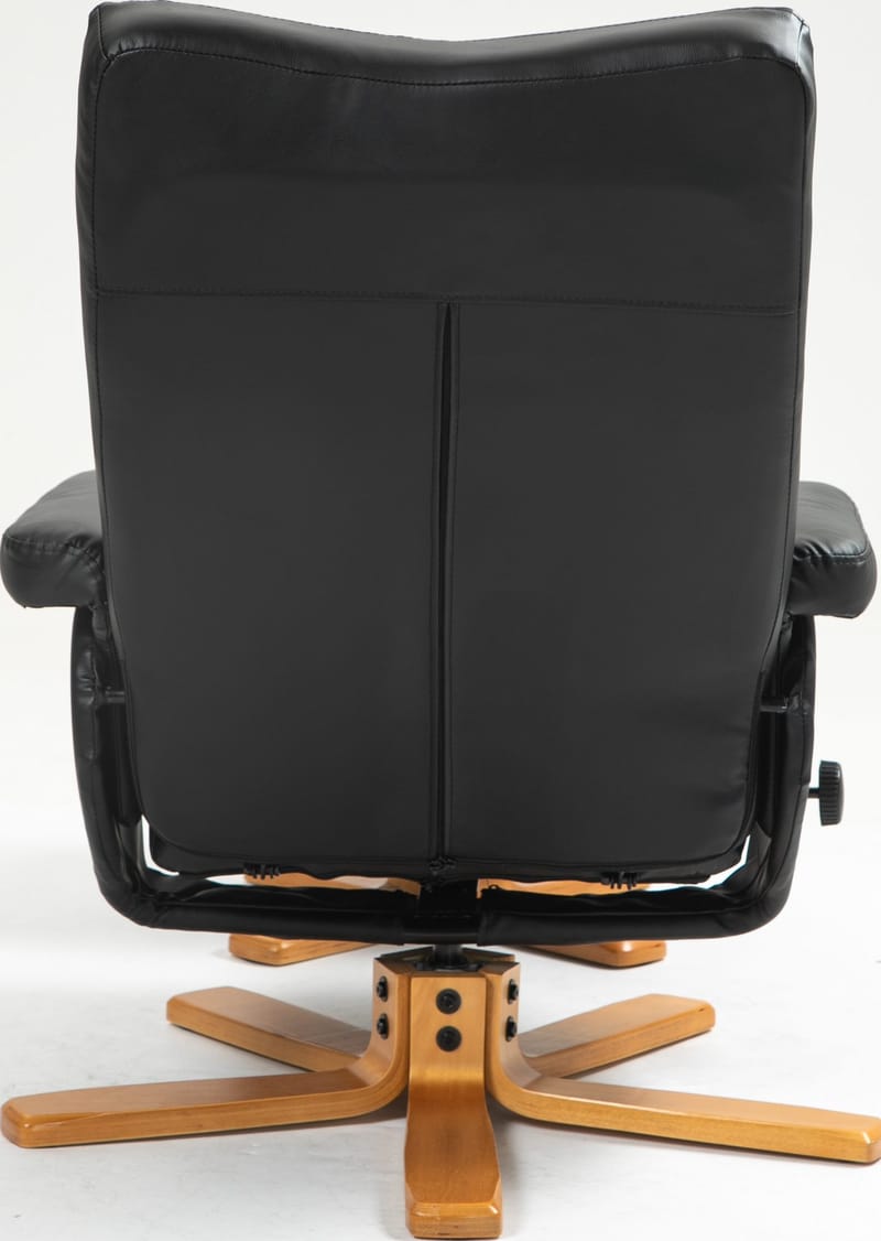 Duva reclinerfåtölj med fotpall i svart PU med bruna ben - Svart - Möbler - Stolar & fåtöljer - Fåtölj - Fåtölj med fotpall