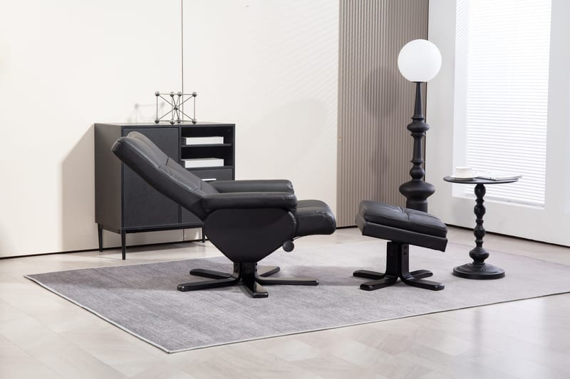 Duva reclinerfåtölj med fotpall i svart PU - Svart - Möbler - Stolar & fåtöljer - Fåtölj - Fåtölj med fotpall