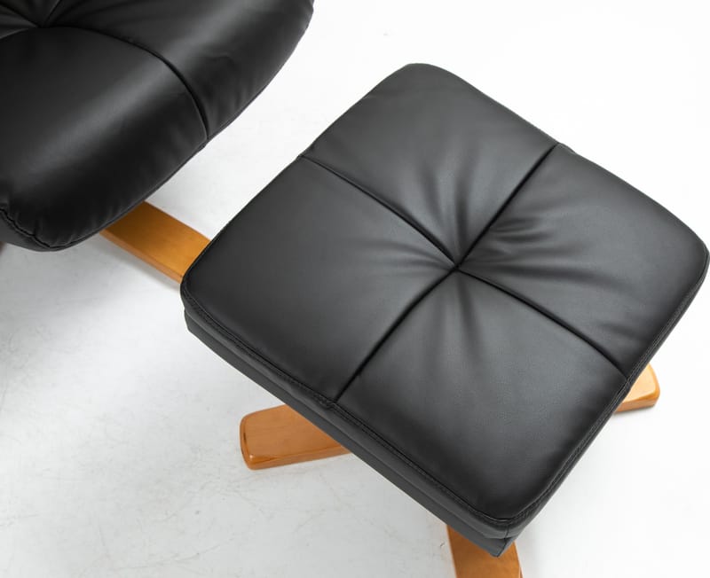 Duva reclinerfåtölj med fotpall i svart PU med bruna ben - Svart - Möbler - Stolar & fåtöljer - Fåtölj - Fåtölj med fotpall