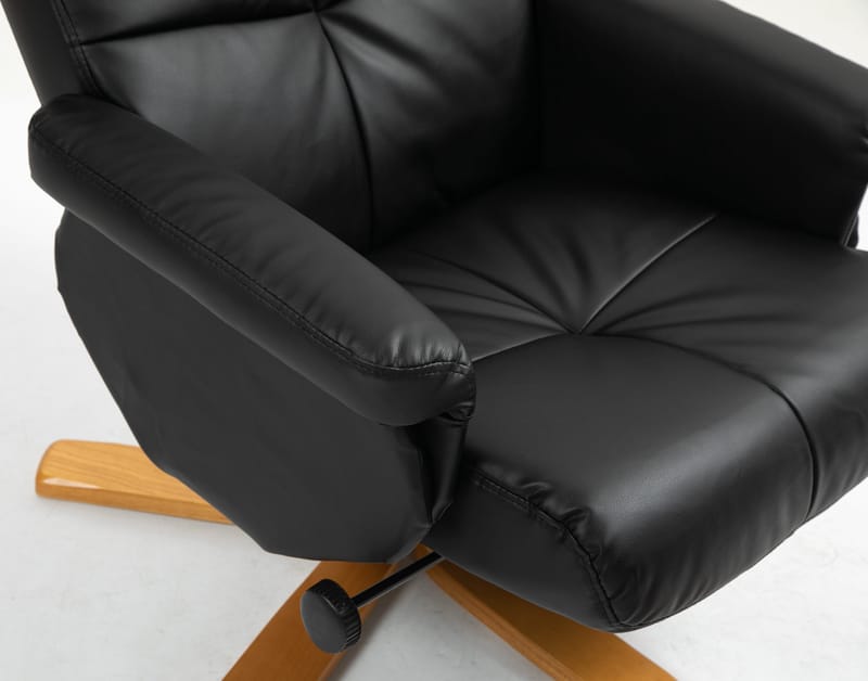 Duva reclinerfåtölj med fotpall i svart PU med bruna ben - Svart - Möbler - Stolar & fåtöljer - Fåtölj - Fåtölj med fotpall