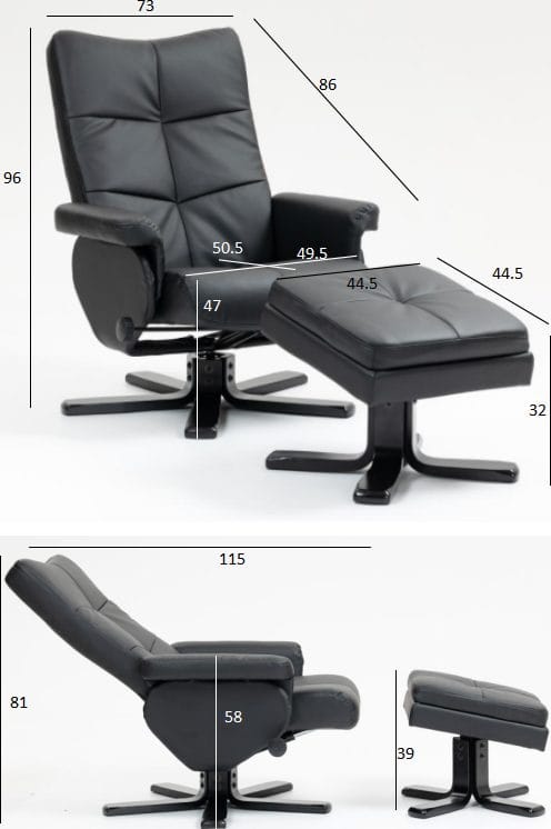 Duva reclinerfåtölj med fotpall i svart PU - Svart - Möbler - Stolar & fåtöljer - Fåtölj - Fåtölj med fotpall