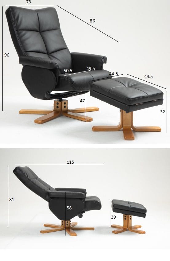 Duva reclinerfåtölj med fotpall i svart PU med bruna ben - Svart - Möbler - Stolar & fåtöljer - Fåtölj - Fåtölj med fotpall