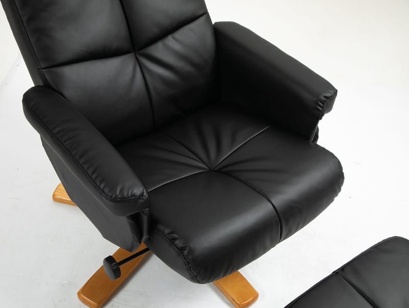 Duva reclinerfåtölj med fotpall i svart PU med bruna ben - Svart - Möbler - Stolar & fåtöljer - Fåtölj - Fåtölj med fotpall