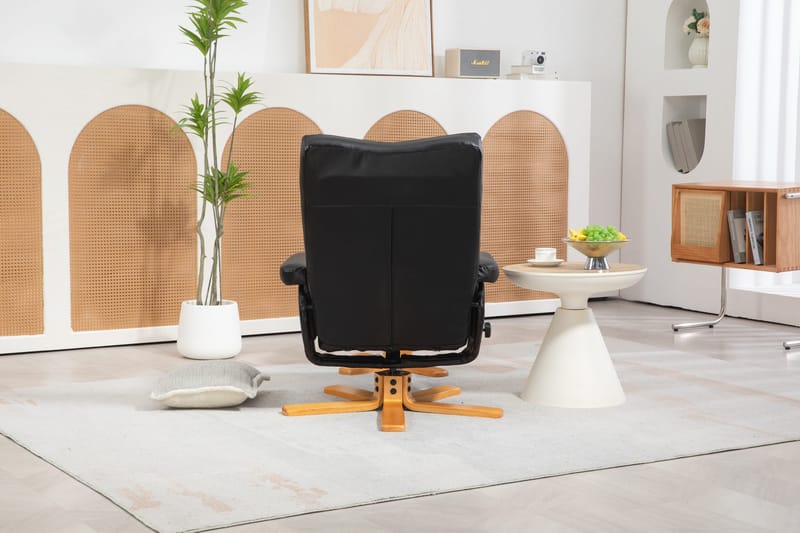 Duva reclinerfåtölj med fotpall i svart PU med bruna ben - Svart - Möbler - Stolar & fåtöljer - Fåtölj - Fåtölj med fotpall