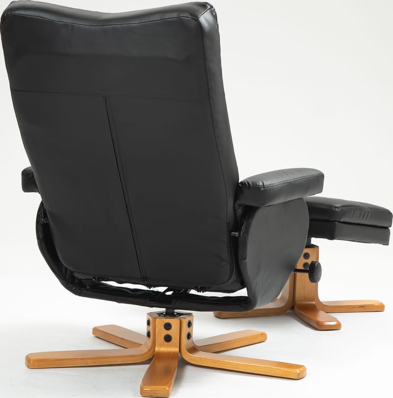 Duva reclinerfåtölj med fotpall i svart PU med bruna ben - Svart - Möbler - Stolar & fåtöljer - Fåtölj - Fåtölj med fotpall