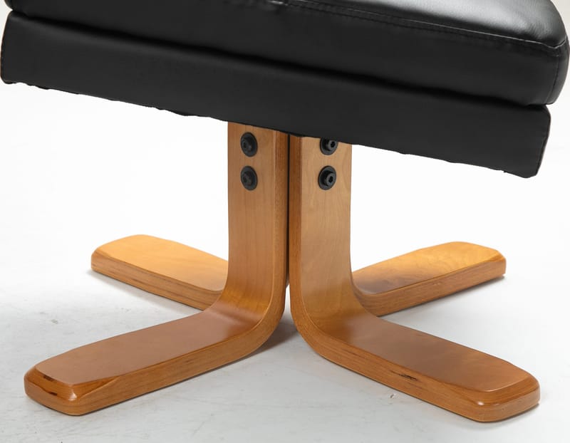 Duva reclinerfåtölj med fotpall i svart PU med bruna ben - Svart - Möbler - Stolar & fåtöljer - Fåtölj - Fåtölj med fotpall