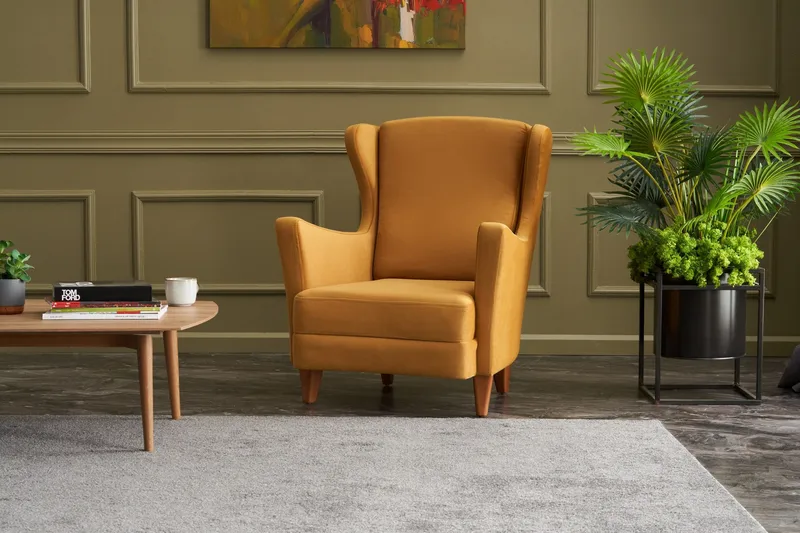 Edgara Fåtölj - Sammet/Guld/Natur - Möbler - Stolar & fåtöljer - Fåtölj