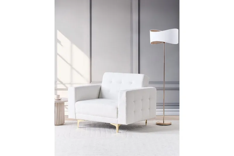 Fåtölj Aberdeen - Vitt, guld - Möbler - Stolar & fåtöljer - Fåtölj