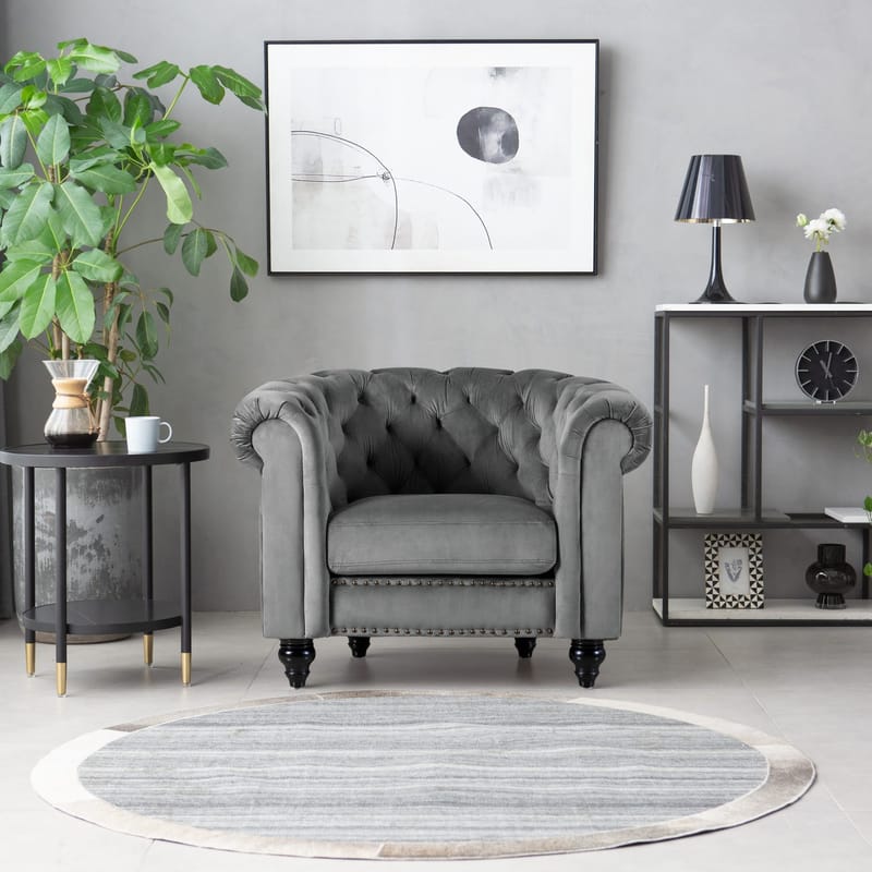 Fåtölj chesterfield grå sammet  Royal - Möbler - Stolar & fåtöljer - Fåtölj - Chesterfield fåtölj