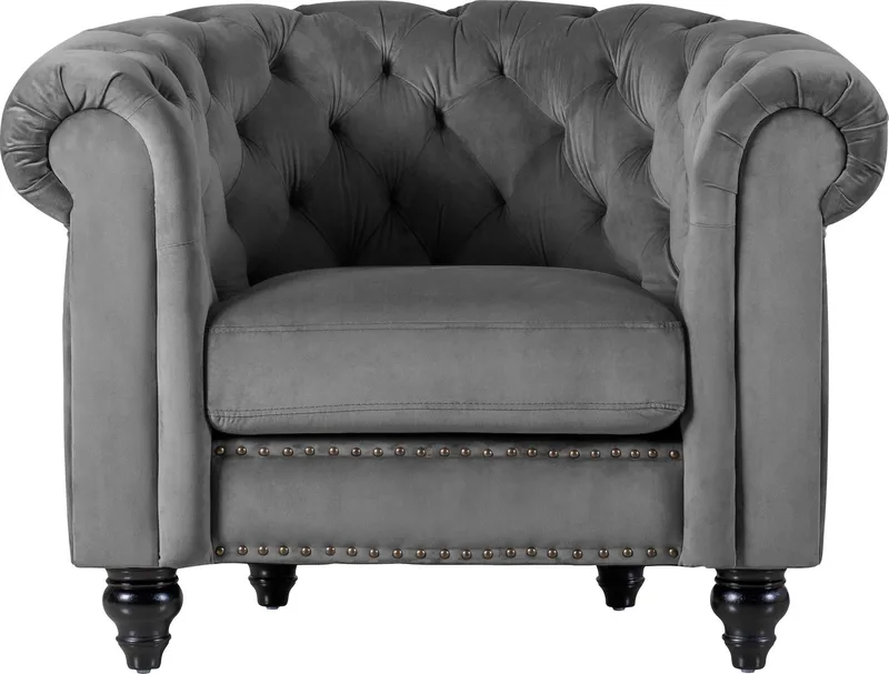 Fåtölj chesterfield grå sammet  Royal, undefined