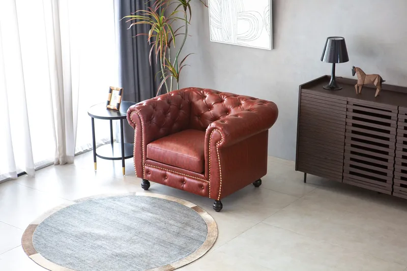 Fåtölj chesterfield i brunt PU - Charles - Möbler - Stolar & fåtöljer - Fåtölj - Chesterfield fåtölj