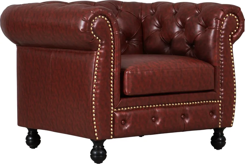 Fåtölj chesterfield i brunt PU - Charles, undefined