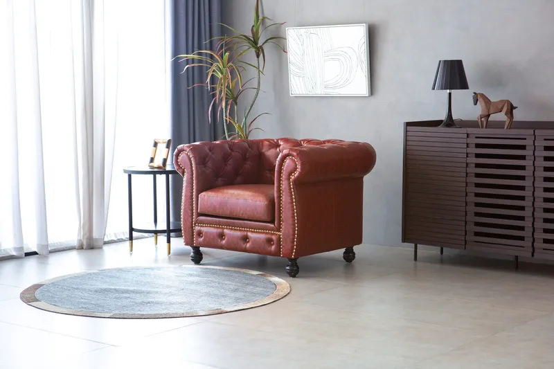 Fåtölj chesterfield i brunt PU - Charles - Möbler - Stolar & fåtöljer - Fåtölj - Chesterfield fåtölj