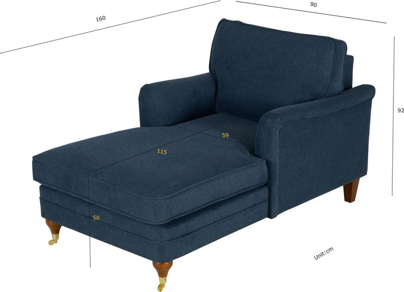 Fåtölj howard chaiselounge blå - Watford Deluxe - Mörkblå - Möbler - Stolar & fåtöljer - Fåtölj - Schäslongfåtölj & divanfåtölj