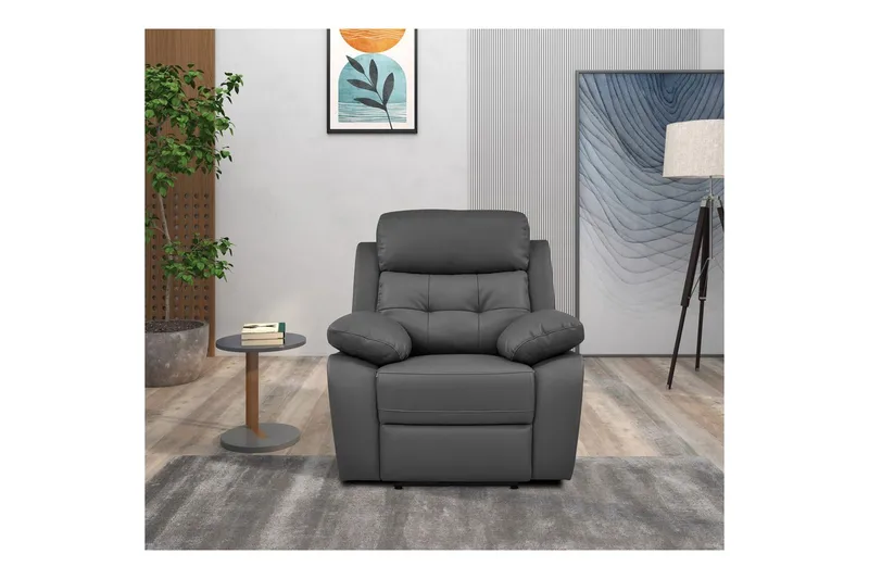 Fåtölj Lannilis Grå, PU/trä/metall, Manuell vilstol - Grå, PU/trä/metall, Manuell vilstol - Möbler - Stolar & fåtöljer - Fåtölj - Biofåtölj & reclinerfåtölj