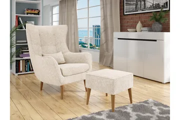 Fåtölj LORD med fotpall - Beige - Möbler - Stolar & fåtöljer - Fåtölj - Öronlappsfåtölj