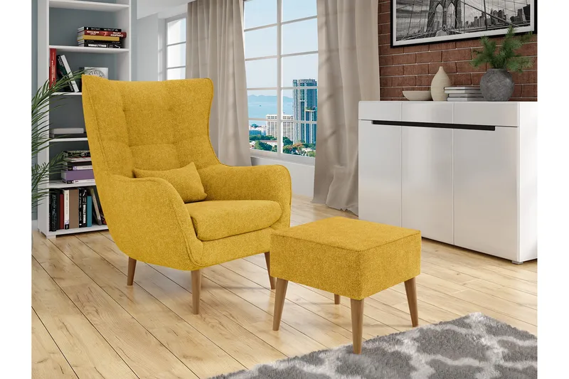 Fåtölj LORD med fotpall - Gul - Möbler - Stolar & fåtöljer - Fåtölj