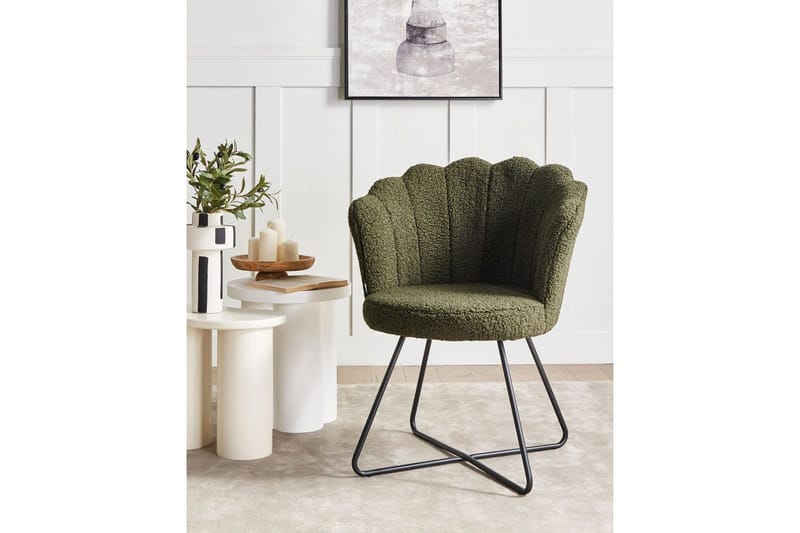 Fåtölj Lovelock - Mörkgrön, Svart/Bouclé - Möbler - Stolar & fåtöljer - Fåtölj - Fåtölj utan armstöd