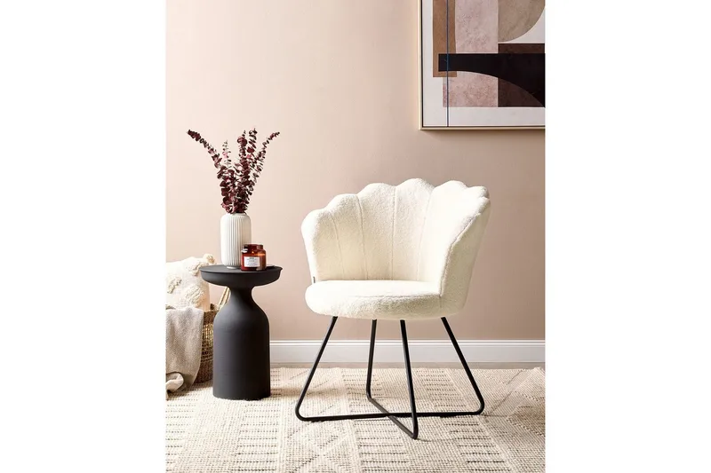 Fåtölj Lovelock - Vit, Svart/Bouclé - Möbler - Stolar & fåtöljer - Fåtölj - Fåtölj utan armstöd