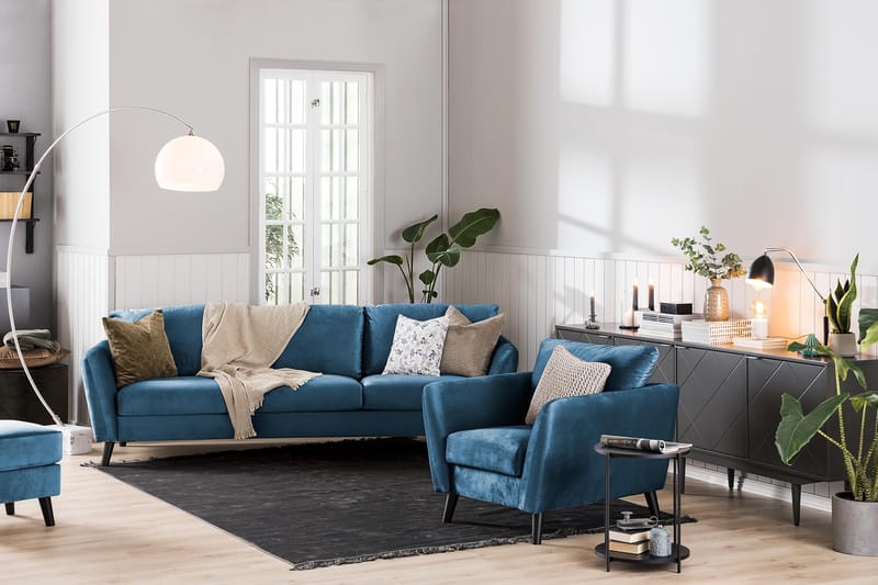 Trend Fåtölj med Fotpall - Midnattsblå Sammet - Möbler - Stolar & fåtöljer - Fåtölj