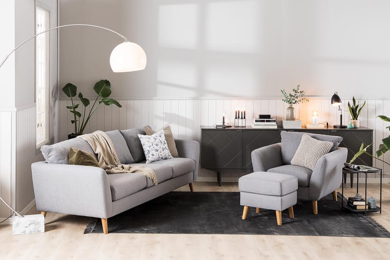Trend Soffgrupp Fåtölj med Fotpall - Ljusgrå - Möbler - Stolar & fåtöljer - Fåtölj