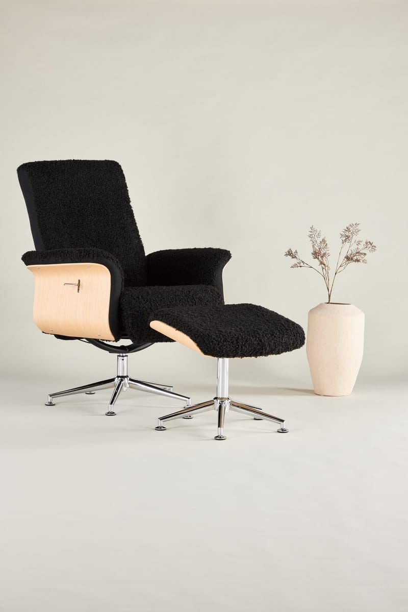 Hagön reclinerfåtölj med fotpall - Svart/oljad ek - Antracit teddy - Möbler - Stolar & fåtöljer - Fåtölj - Fåtölj med fotpall