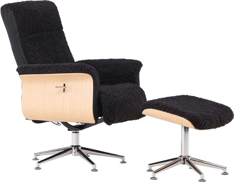 Hagön reclinerfåtölj med fotpall - Svart/oljad ek - Antracit teddy - Möbler - Stolar & fåtöljer - Fåtölj - Fåtölj med fotpall