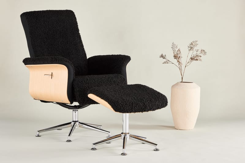 Hagön reclinerfåtölj med fotpall - Svart/oljad ek - Antracit teddy - Möbler - Stolar & fåtöljer - Fåtölj - Fåtölj med fotpall