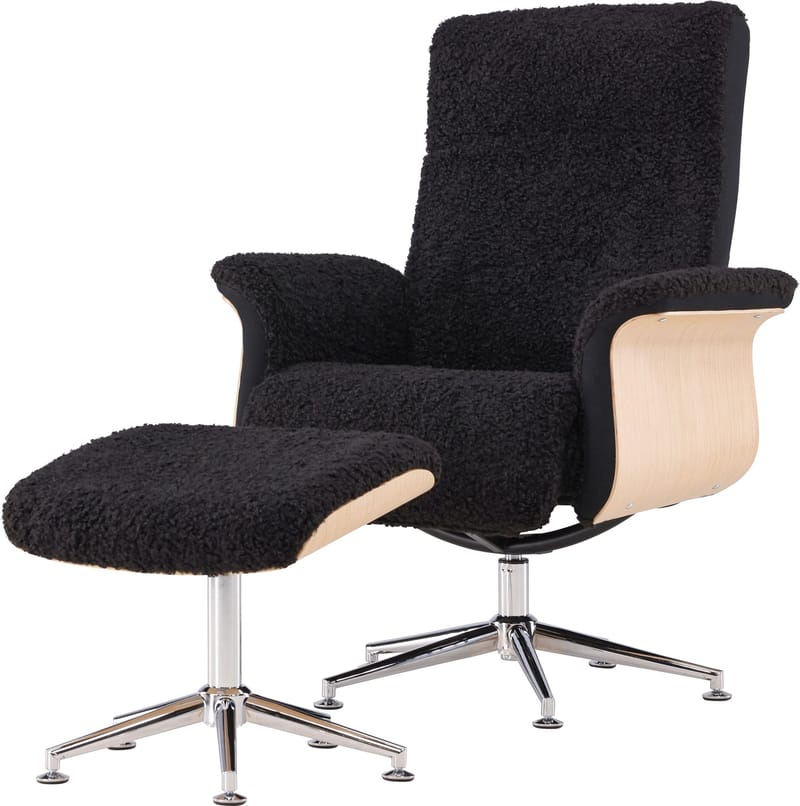 Hagön reclinerfåtölj med fotpall - Svart/oljad ek - Antracit teddy - Möbler - Stolar & fåtöljer - Fåtölj - Fåtölj med fotpall
