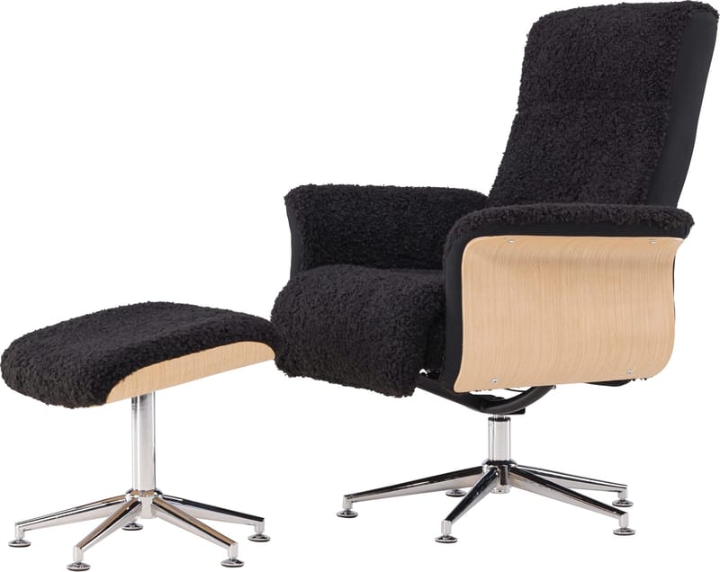 Hagön reclinerfåtölj med fotpall - Svart/oljad ek - Antracit teddy - Möbler - Stolar & fåtöljer - Fåtölj - Fåtölj med fotpall