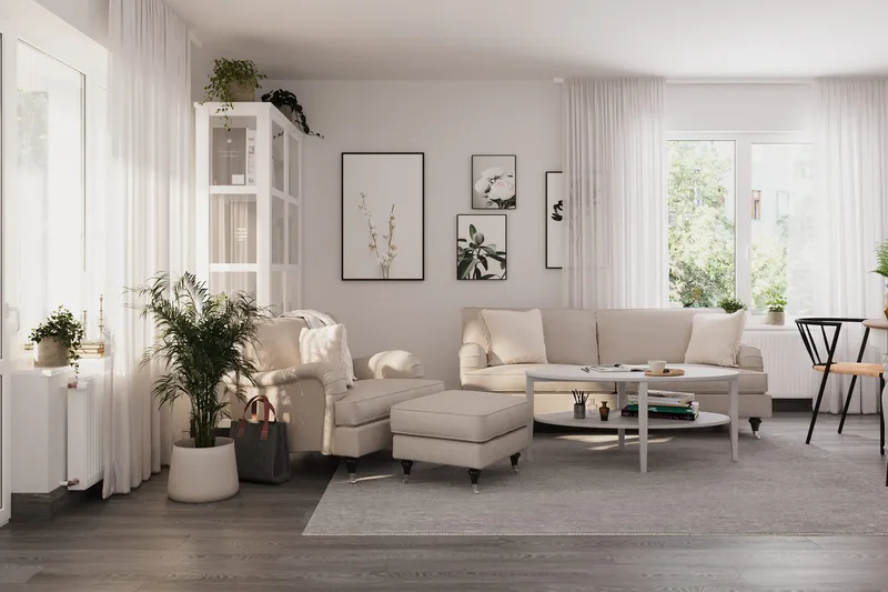 Howard Classic Fåtölj med Fotpall - Beige - Möbler - Stolar & fåtöljer - Fåtölj - Fåtölj med fotpall