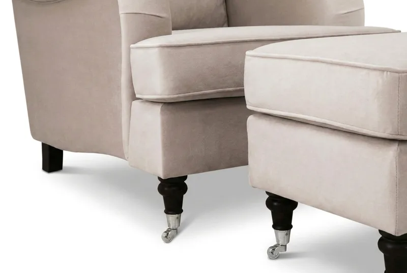 Howard Classic Soffgrupp Fåtölj och Fotpall i Sammet - Beige - Möbler - Stolar & fåtöljer - Fåtölj - Howard fåtölj