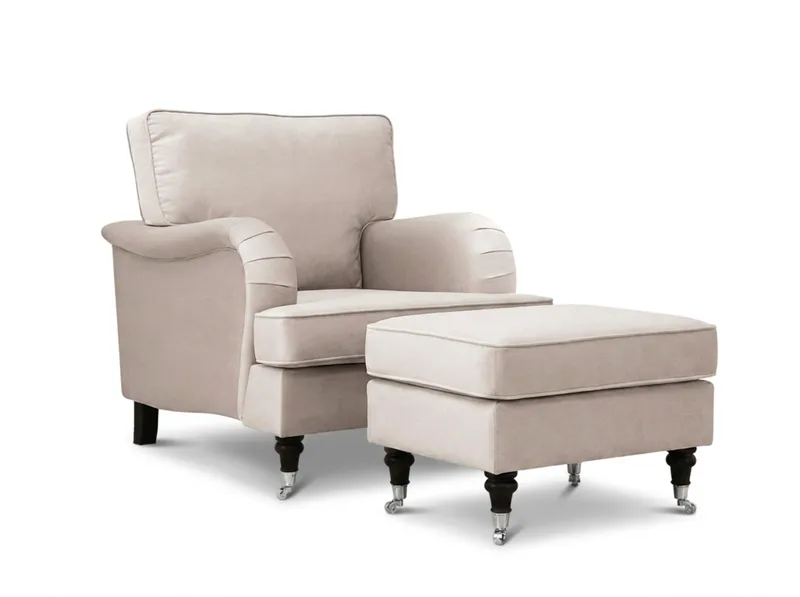 Howard Classic Soffgrupp Fåtölj och Fotpall i Sammet, Beige