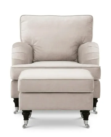 Howard Classic Soffgrupp Fåtölj och Fotpall i Sammet - Beige - Möbler - Stolar & fåtöljer - Fåtölj - Howard fåtölj