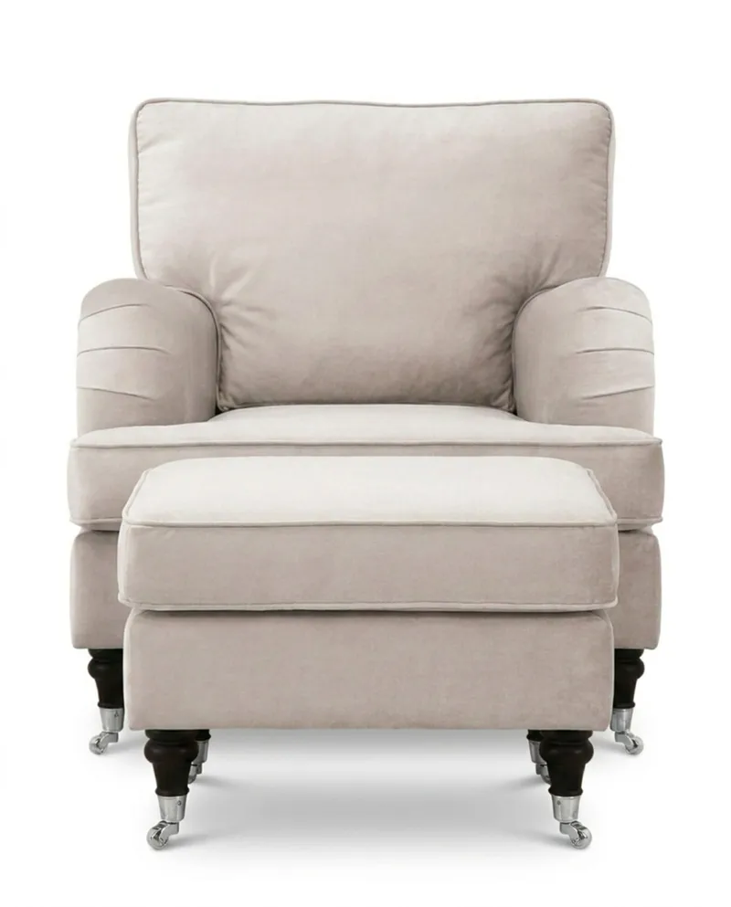 Howard Classic Soffgrupp Fåtölj och Fotpall i Sammet - Beige - Möbler - Stolar & fåtöljer - Fåtölj - Howard fåtölj