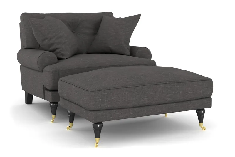 Andrew Fåtölj med Fotpall - Mörkgrå/Mässing - Möbler - Stolar & fåtöljer - Fåtölj - Howard fåtölj