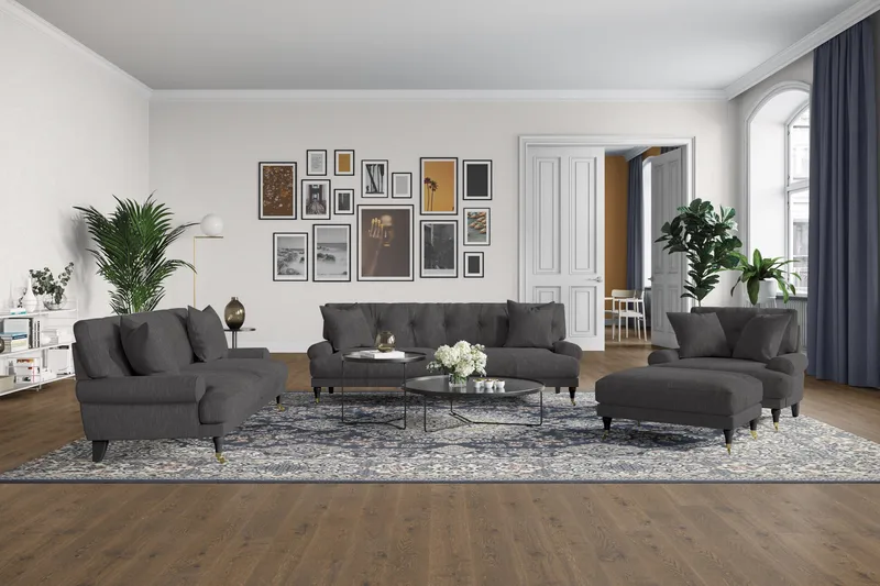 Andrew Fåtölj med Fotpall - Mörkgrå/Mässing - Möbler - Stolar & fåtöljer - Fåtölj - Howard fåtölj