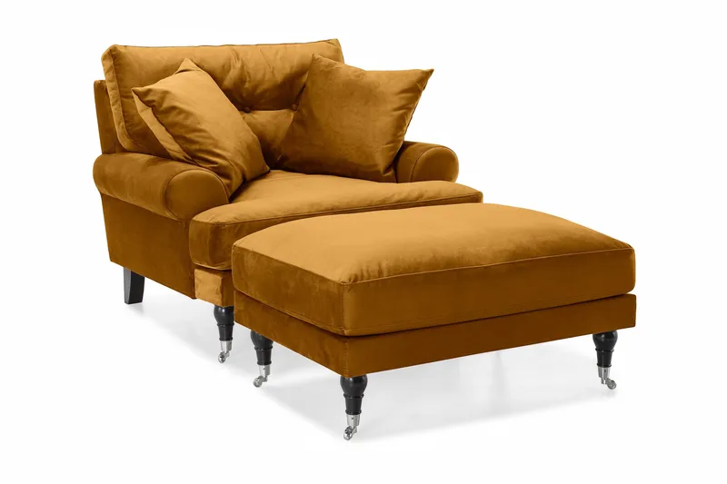 Andrew Fåtölj med Fotpall Sammet - Amber/Krom - Möbler - Stolar & fåtöljer - Fåtölj - Howard fåtölj