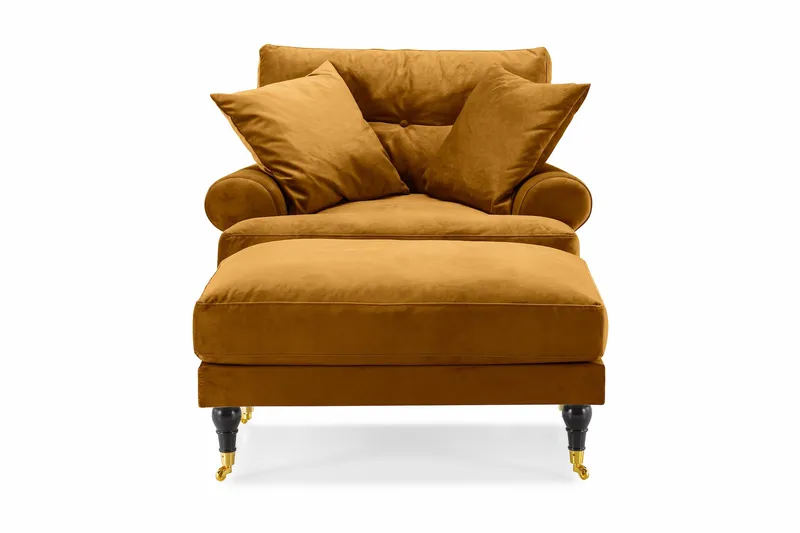 Andrew Fåtölj med Fotpall Sammet - Amber/Mässing - Möbler - Stolar & fåtöljer - Fåtölj - Howard fåtölj