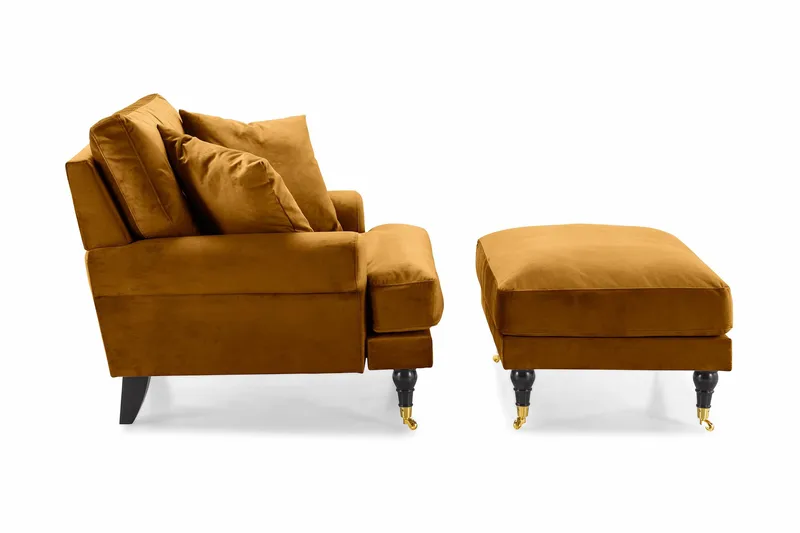 Andrew Fåtölj med Fotpall Sammet - Amber/Mässing - Möbler - Stolar & fåtöljer - Fåtölj - Howard fåtölj